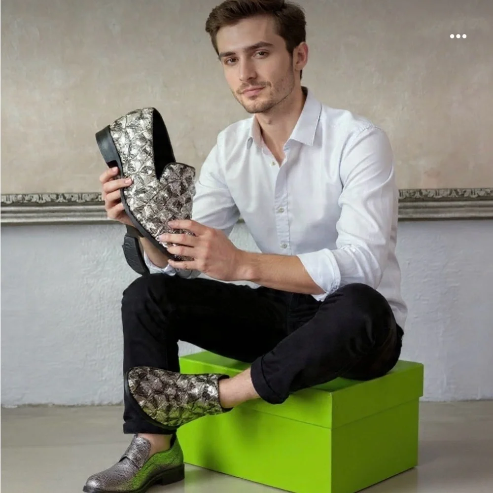 Stacy Adams Silver Oxfords with Metallic Weave